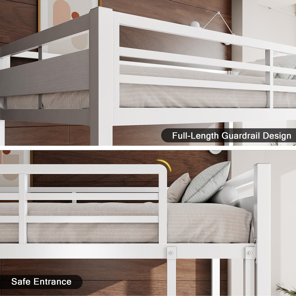 Bunk Bed Twin Over Twin, Heavy Duty Metal Bed with Ladder and Full-Length Guardrail, Under-Bed Storage Space