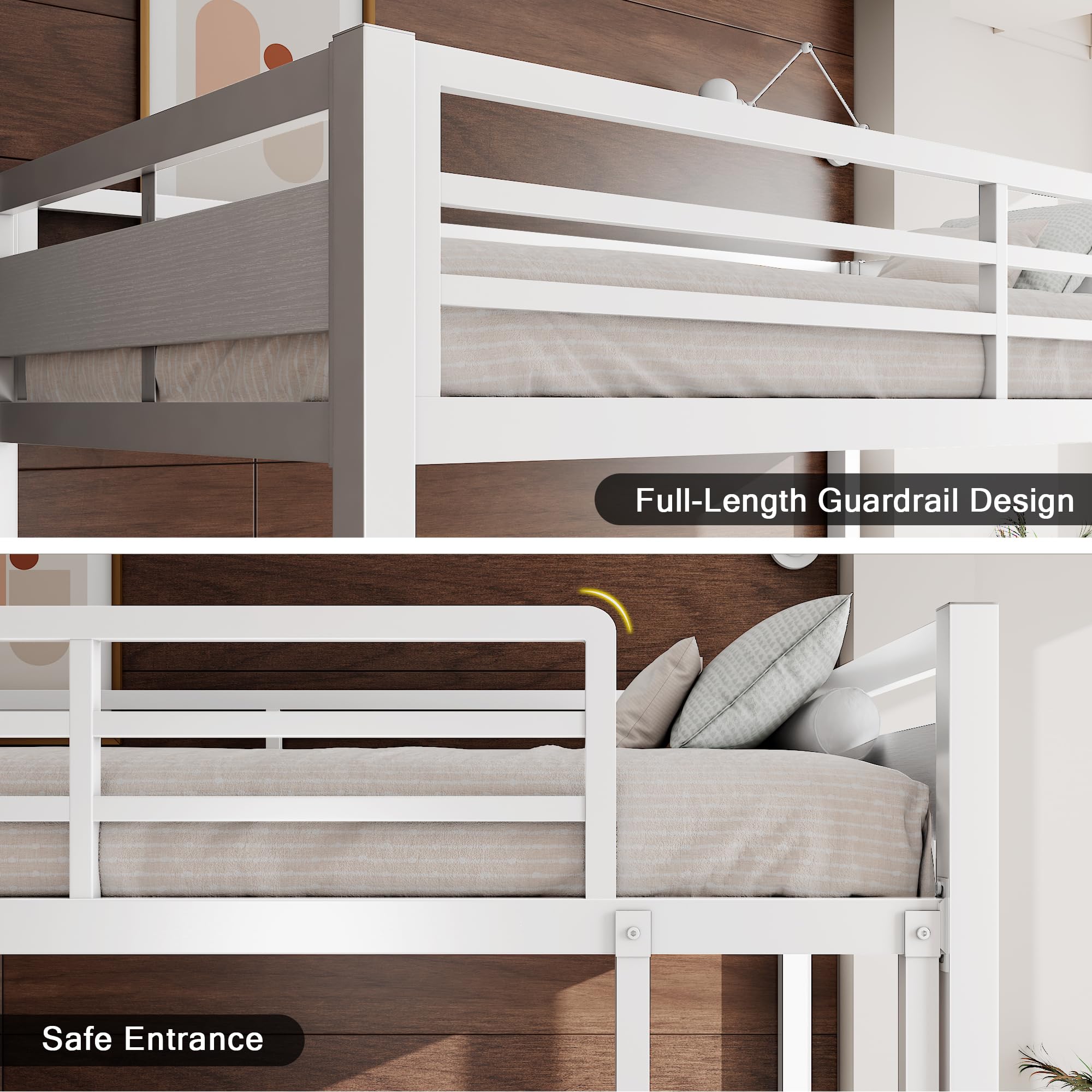 Bunk Bed Twin Over Twin, Heavy Duty Metal Bed with Ladder and Full-Length Guardrail, Under-Bed Storage Space