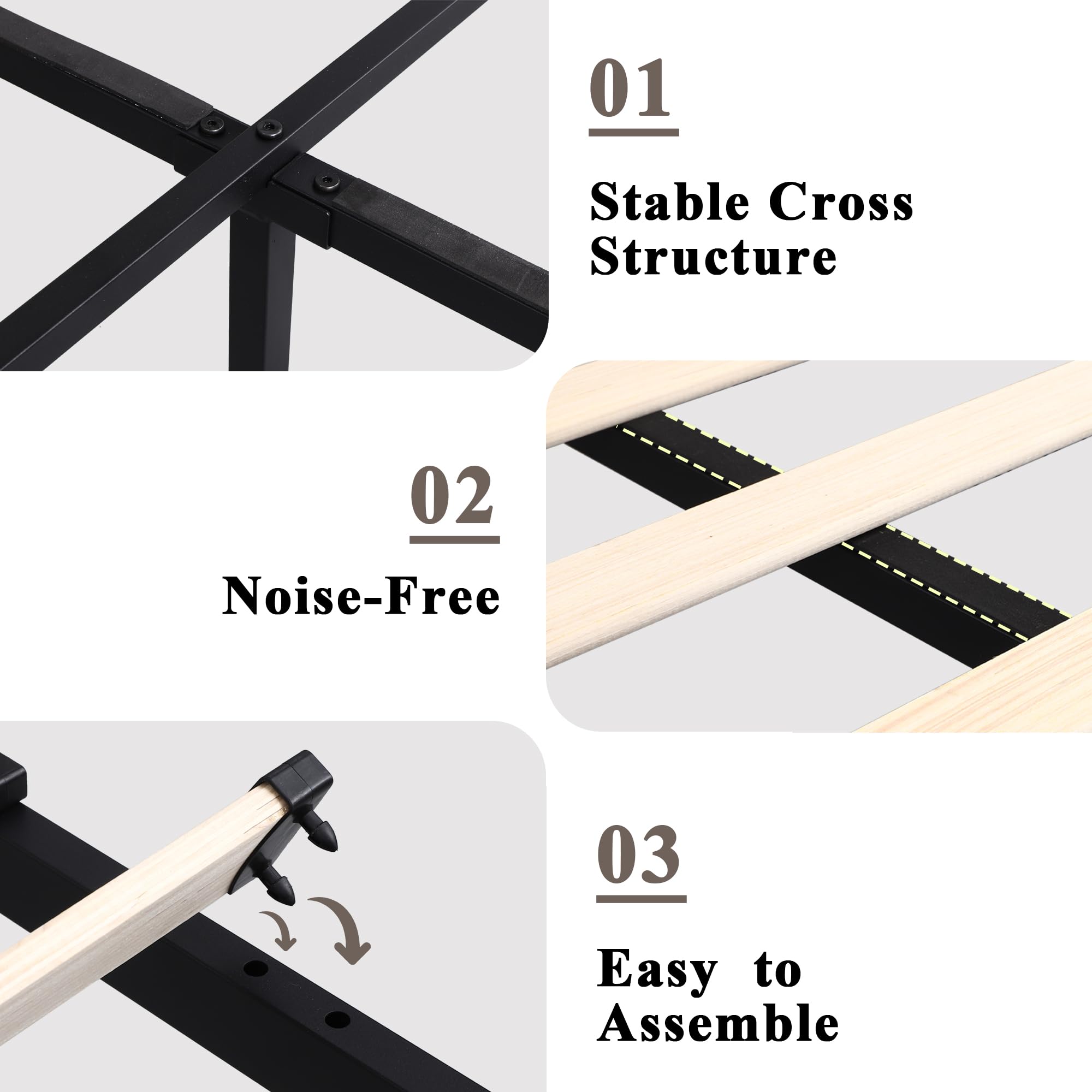 Feonase Upholstered Bed Frame with 4 Storage Drawers and Charging Station