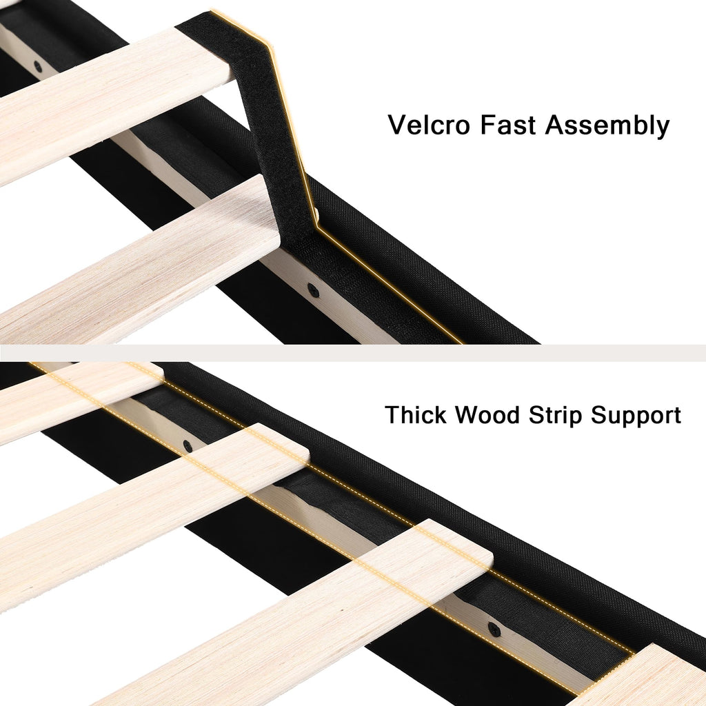 Velvet Bed Frame with Headboard, Button Tufted Upholstered Bed Base