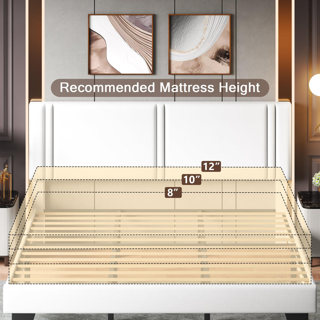 Upholstered Twin Size Bed Frame with Linen Fabric Headboard