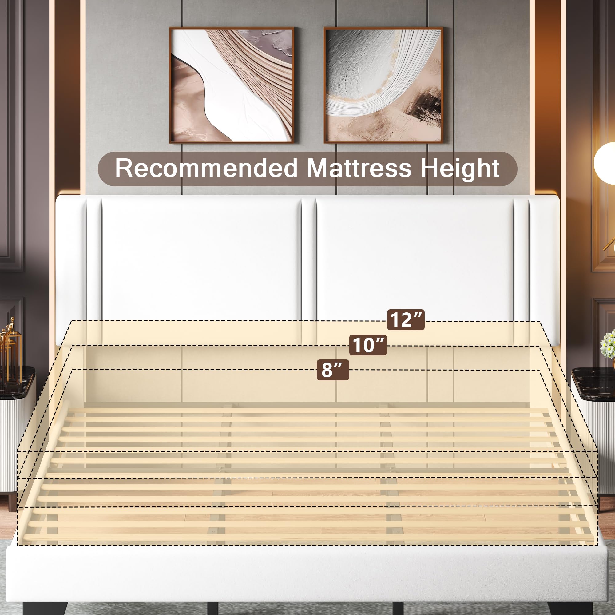 Upholstered Twin Size Bed Frame with Linen Fabric Headboard