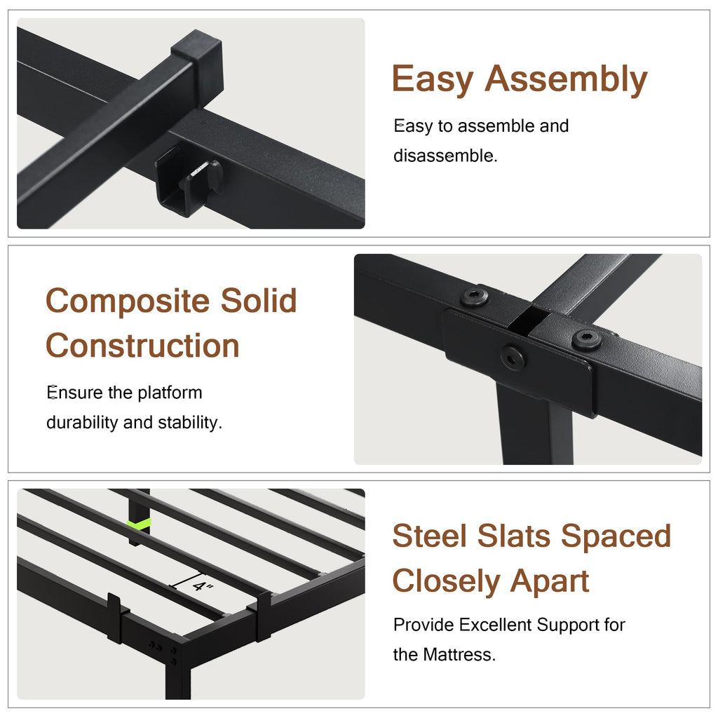 Metal Bed Frame Platform Bed Frame with 6 Mattress Slide Stoppers