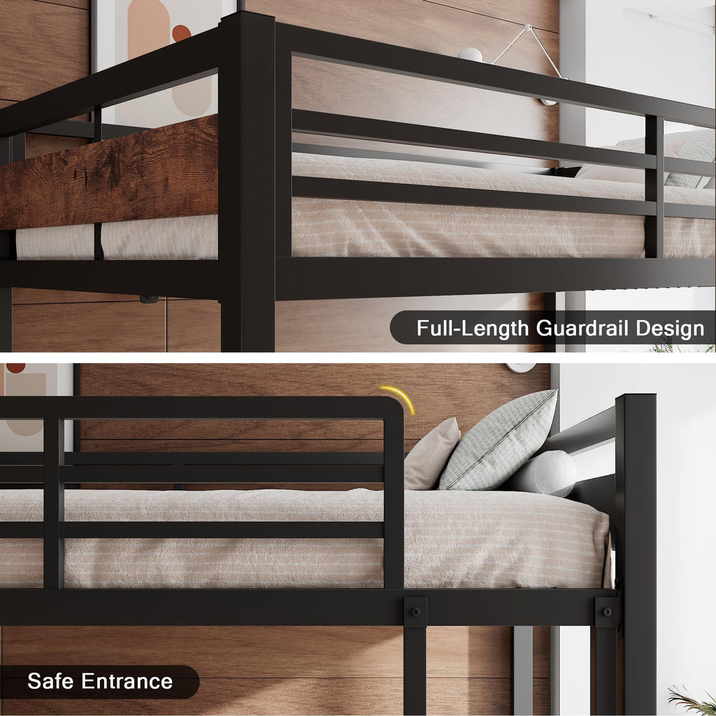 Bunk Bed Twin Over Twin, Heavy Duty Metal Bed with Ladder and Full-Length Guardrail, Under-Bed Storage Space