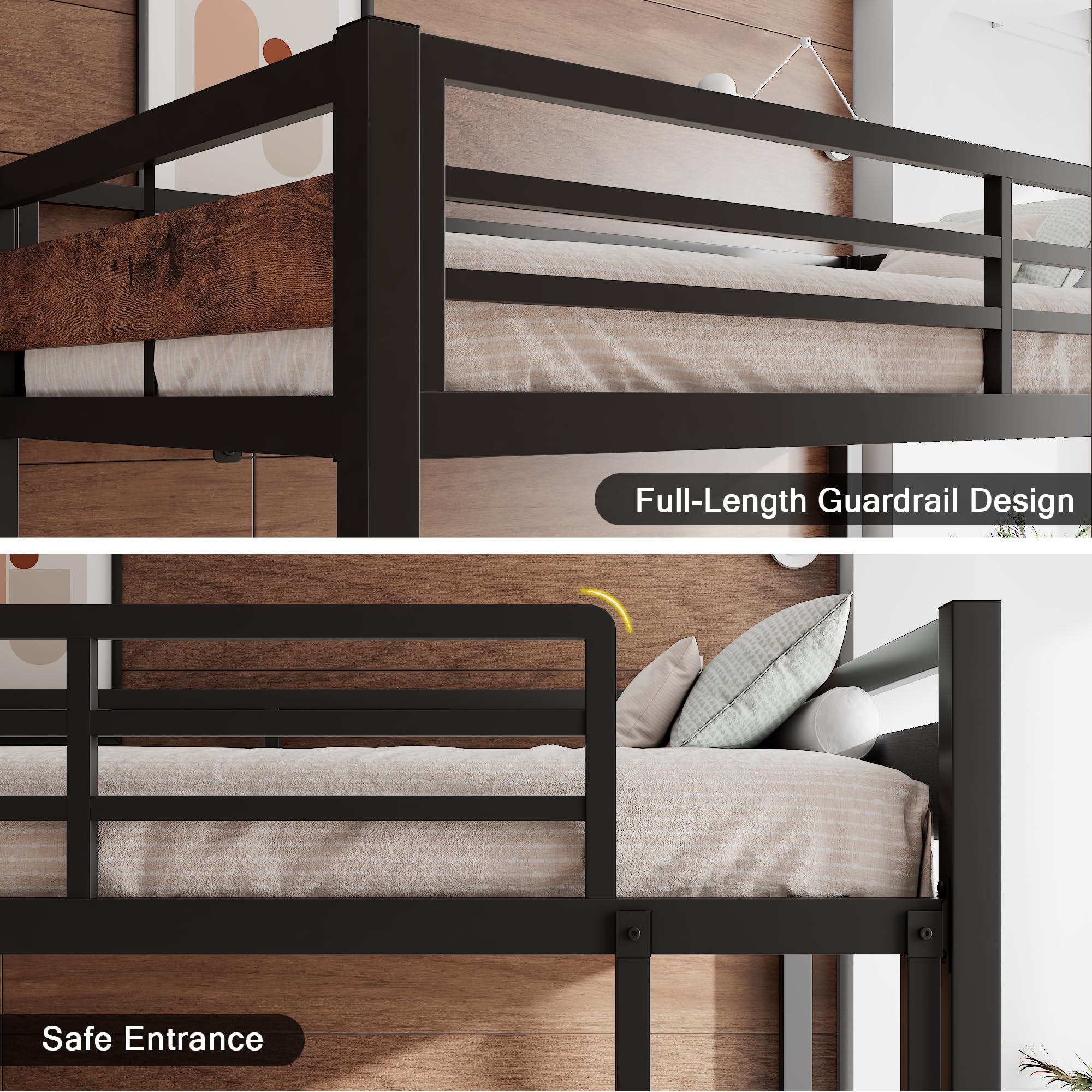 Bunk Bed Twin Over Twin, Heavy Duty Metal Bed with Ladder and Full-Length Guardrail, Under-Bed Storage Space