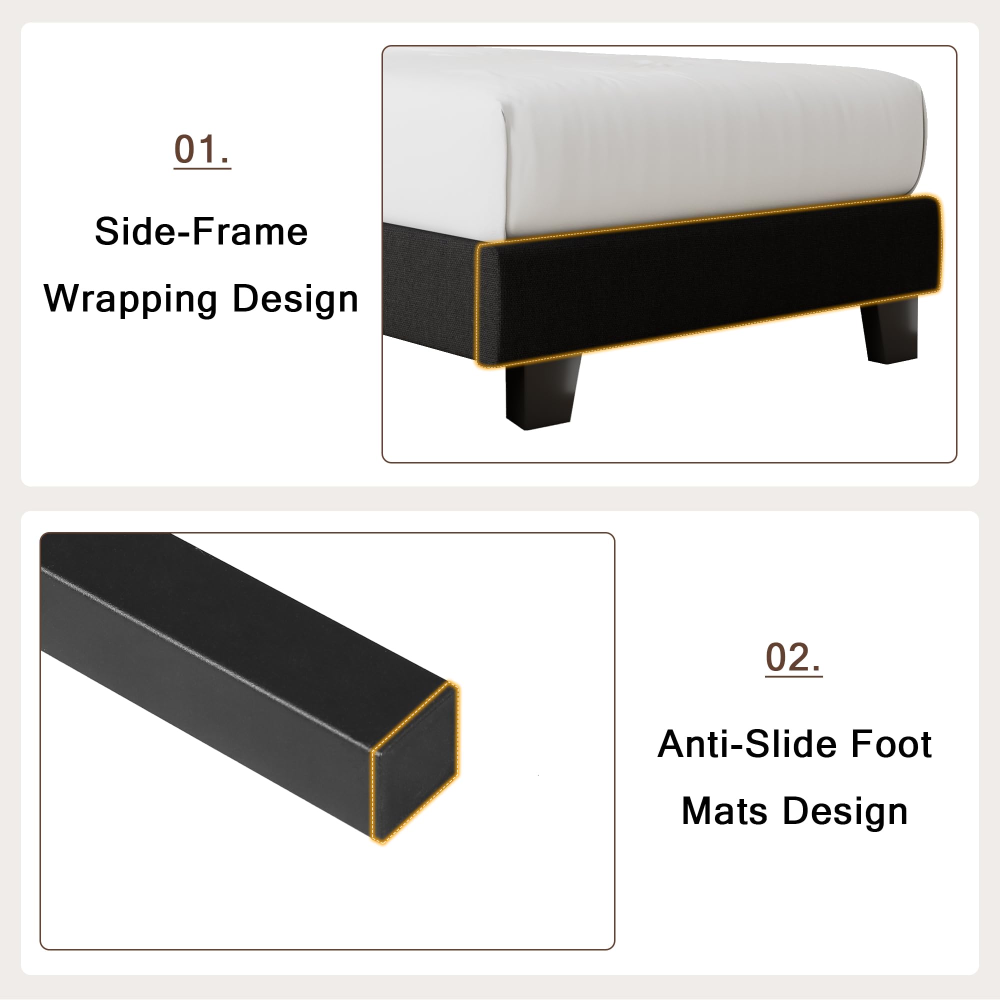 Velvet Bed Frame with Headboard, Button Tufted Upholstered Bed Base