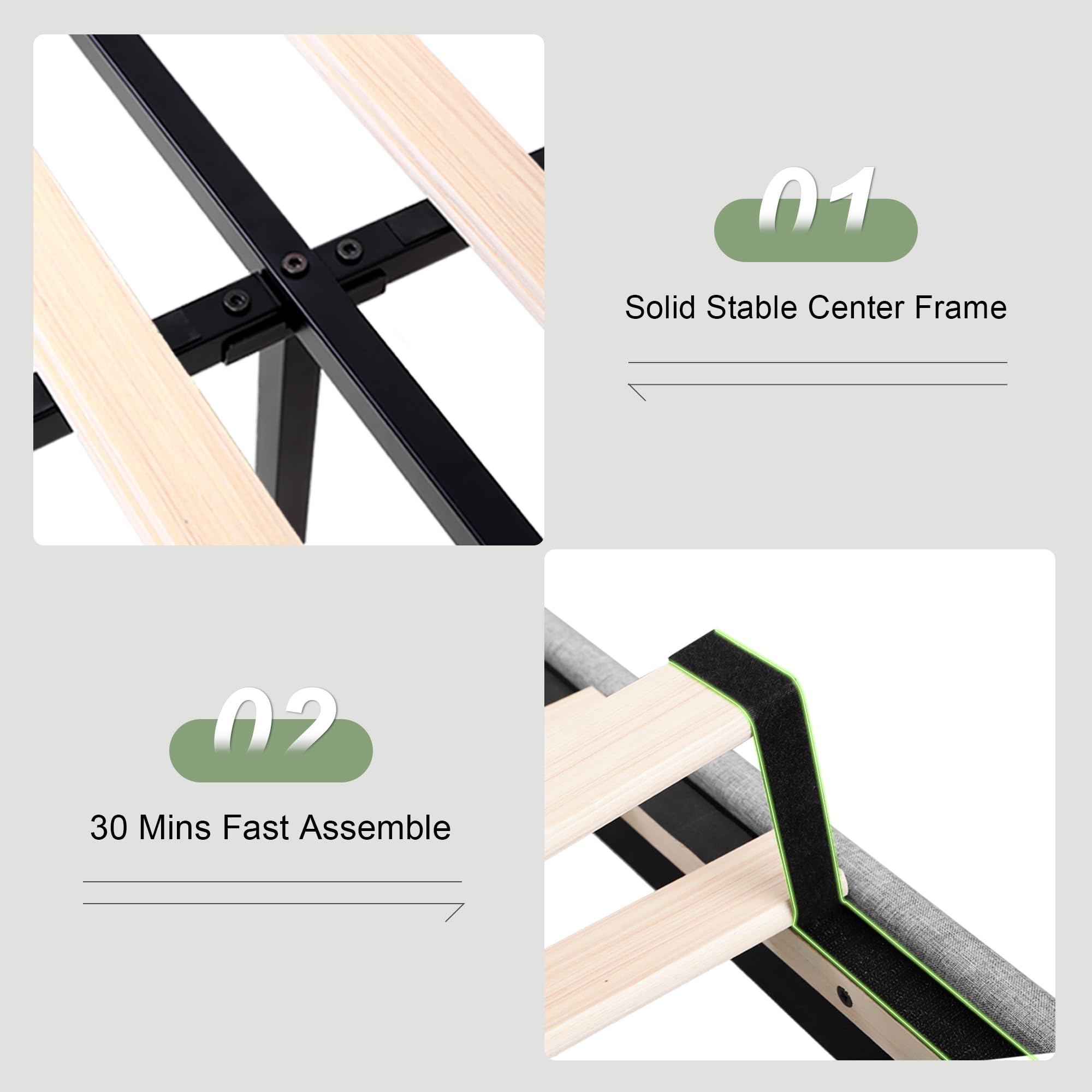 Feonase Bed Frame with Charging Station, Upholstered Platform Frame with Wingback Storage Headboard