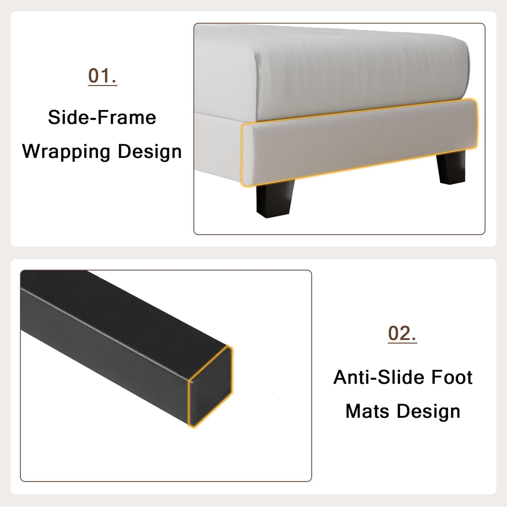 Velvet Bed Frame with Headboard, Button Tufted Upholstered Bed Base