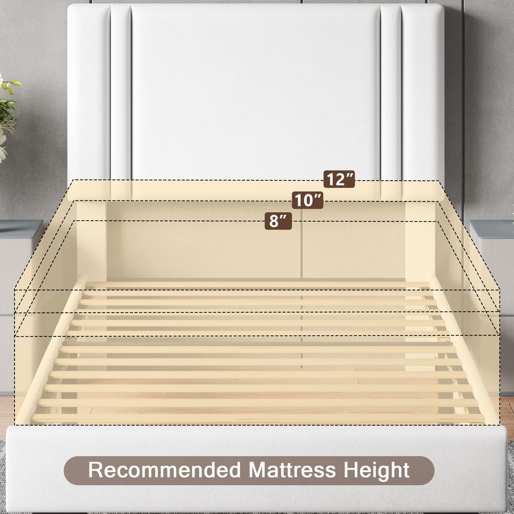 Upholstered Twin Size Bed Frame with Linen Fabric Headboard