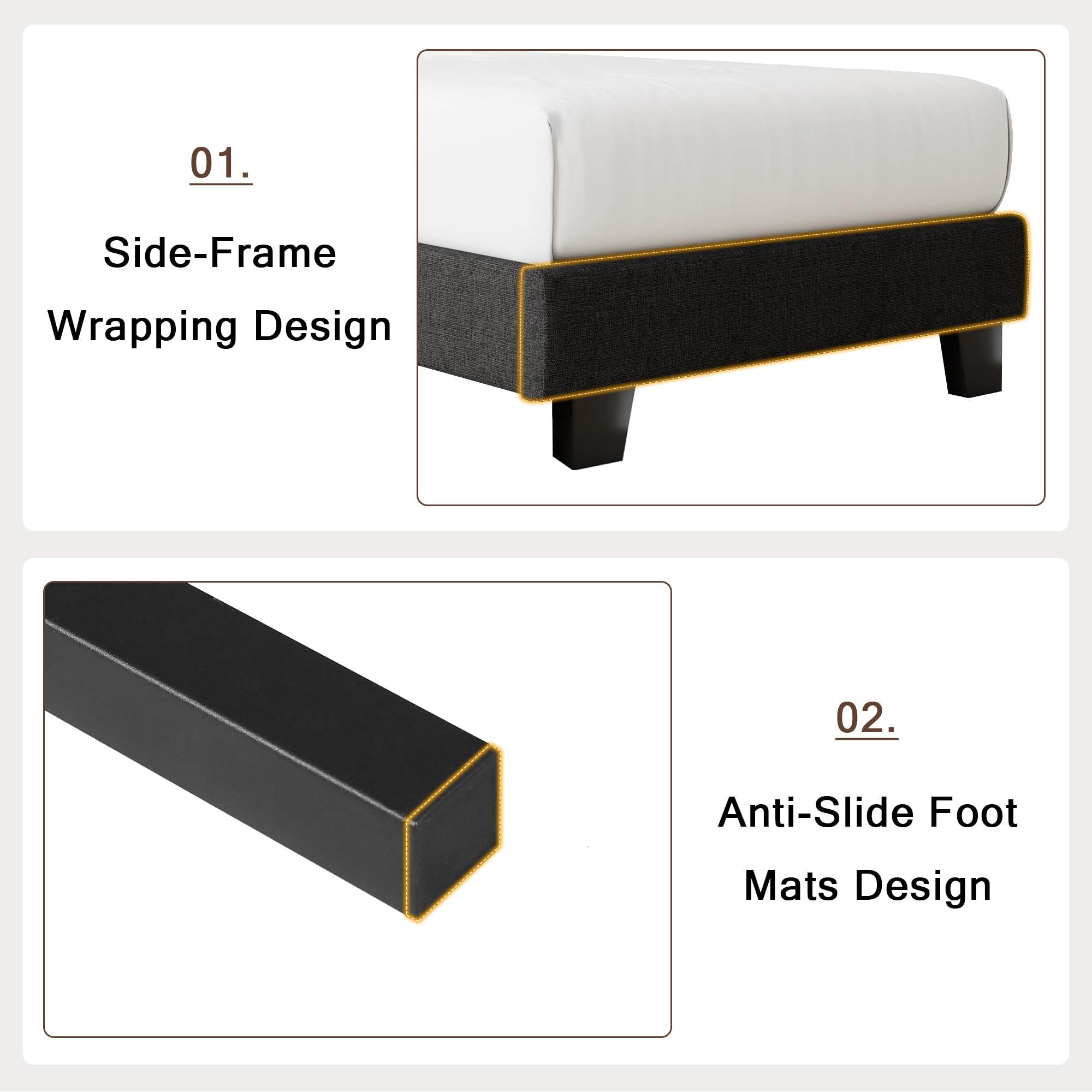 Velvet Bed Frame with Headboard, Button Tufted Upholstered Bed Base