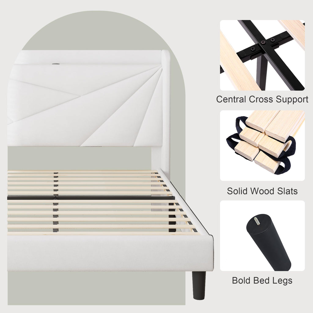 Feonase King Size Bed Frame, Modern Bed Frame with Charging Station