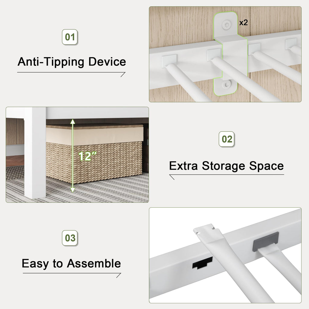 Feonase Metal Bunk Bed Twin Over Twin with Ladder and High Guardrail