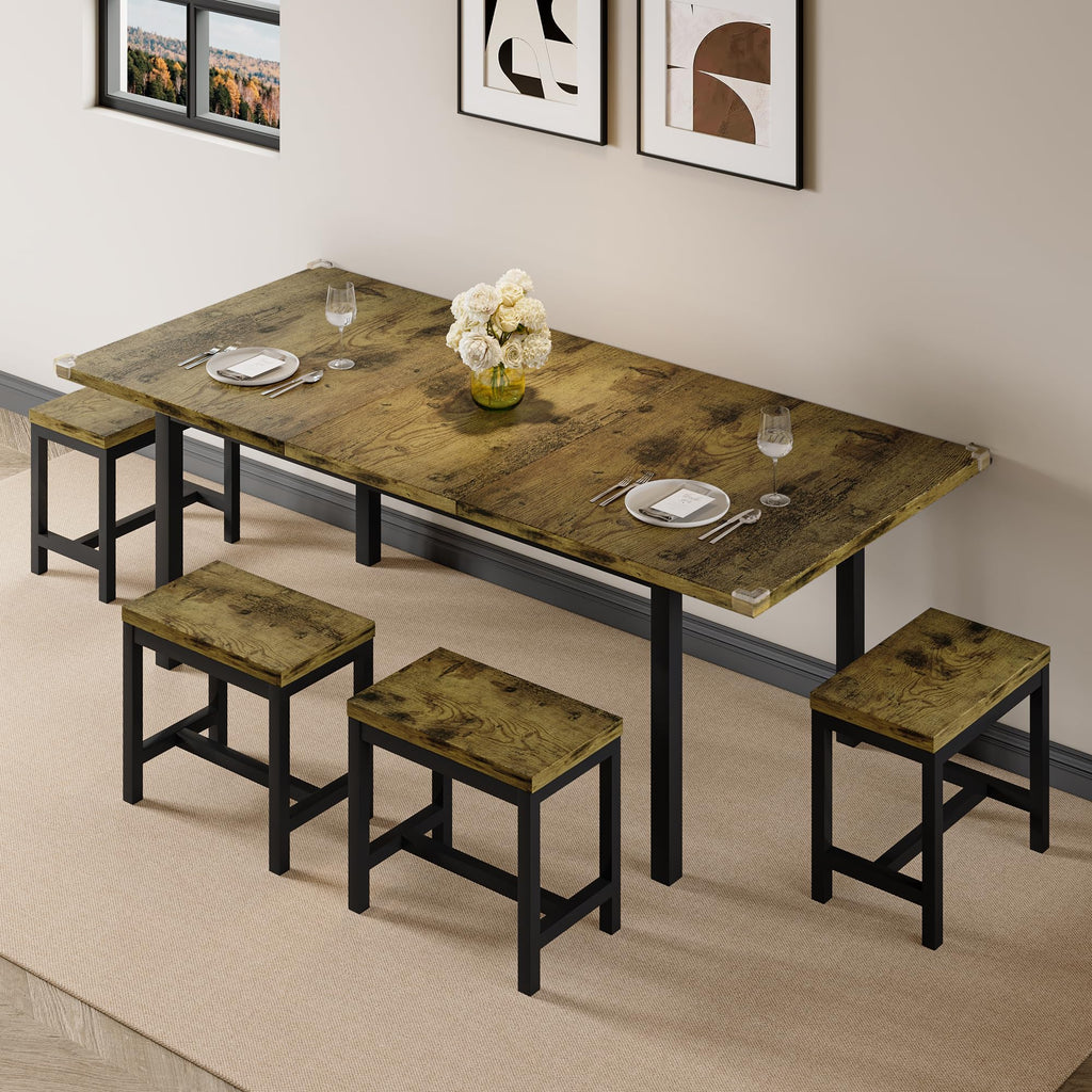 iPormis 7-Piece 63" Extendable Dining Table Set for 4-8 People, Mid-Century