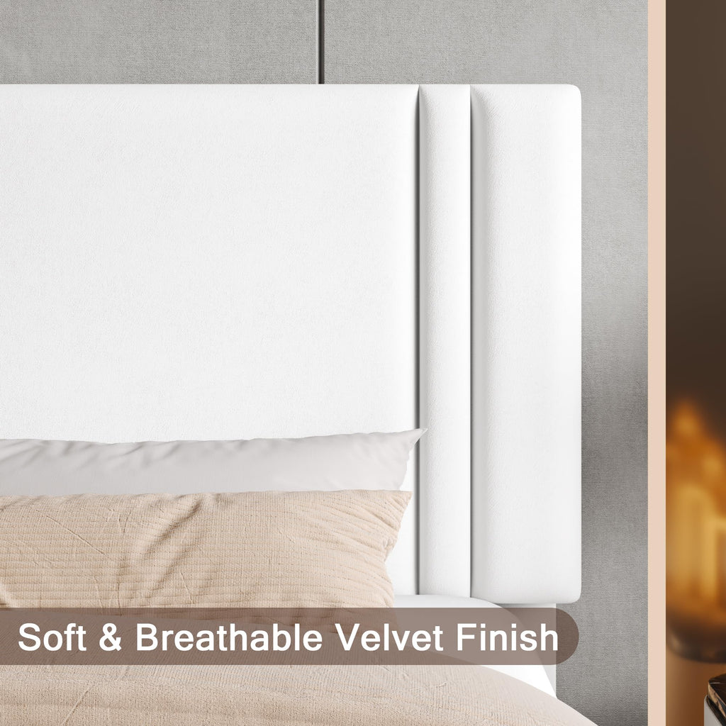 Upholstered Twin Size Bed Frame with Linen Fabric Headboard