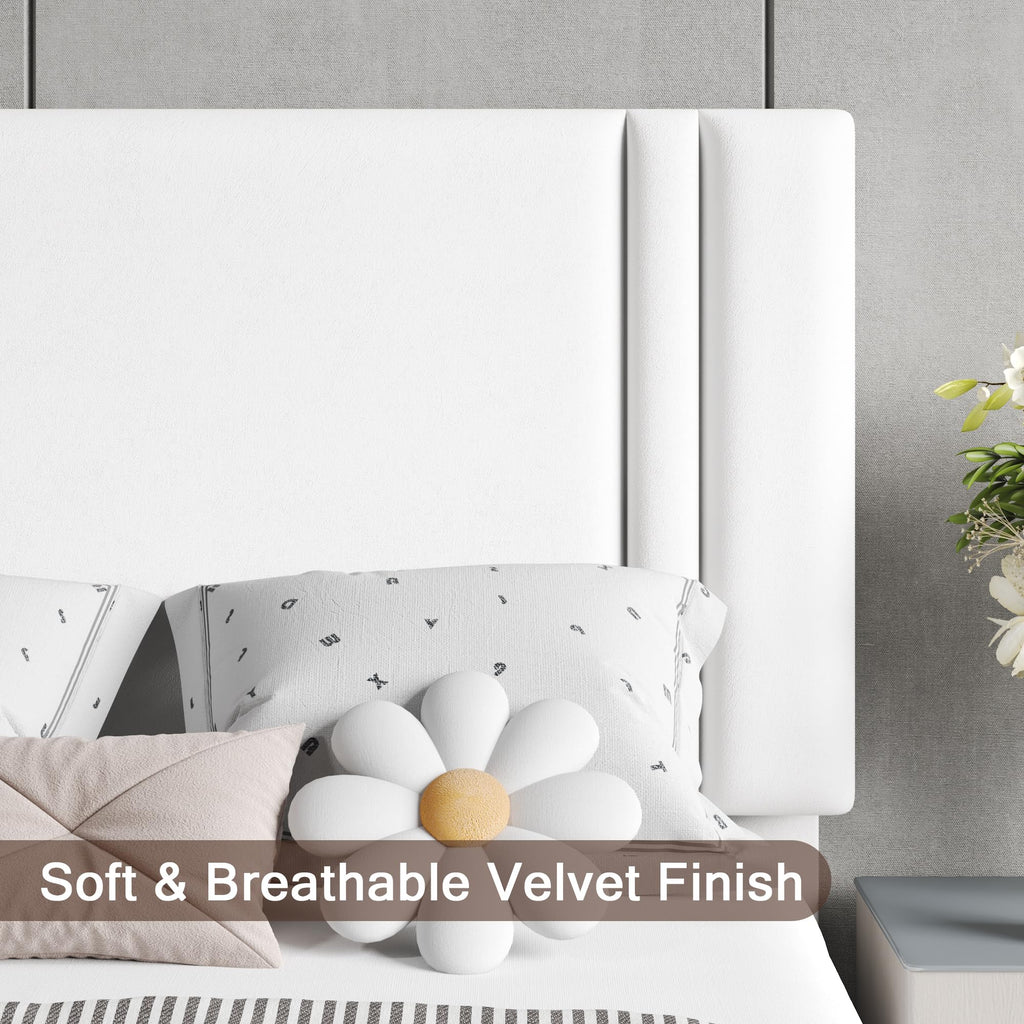 Upholstered Twin Size Bed Frame with Linen Fabric Headboard