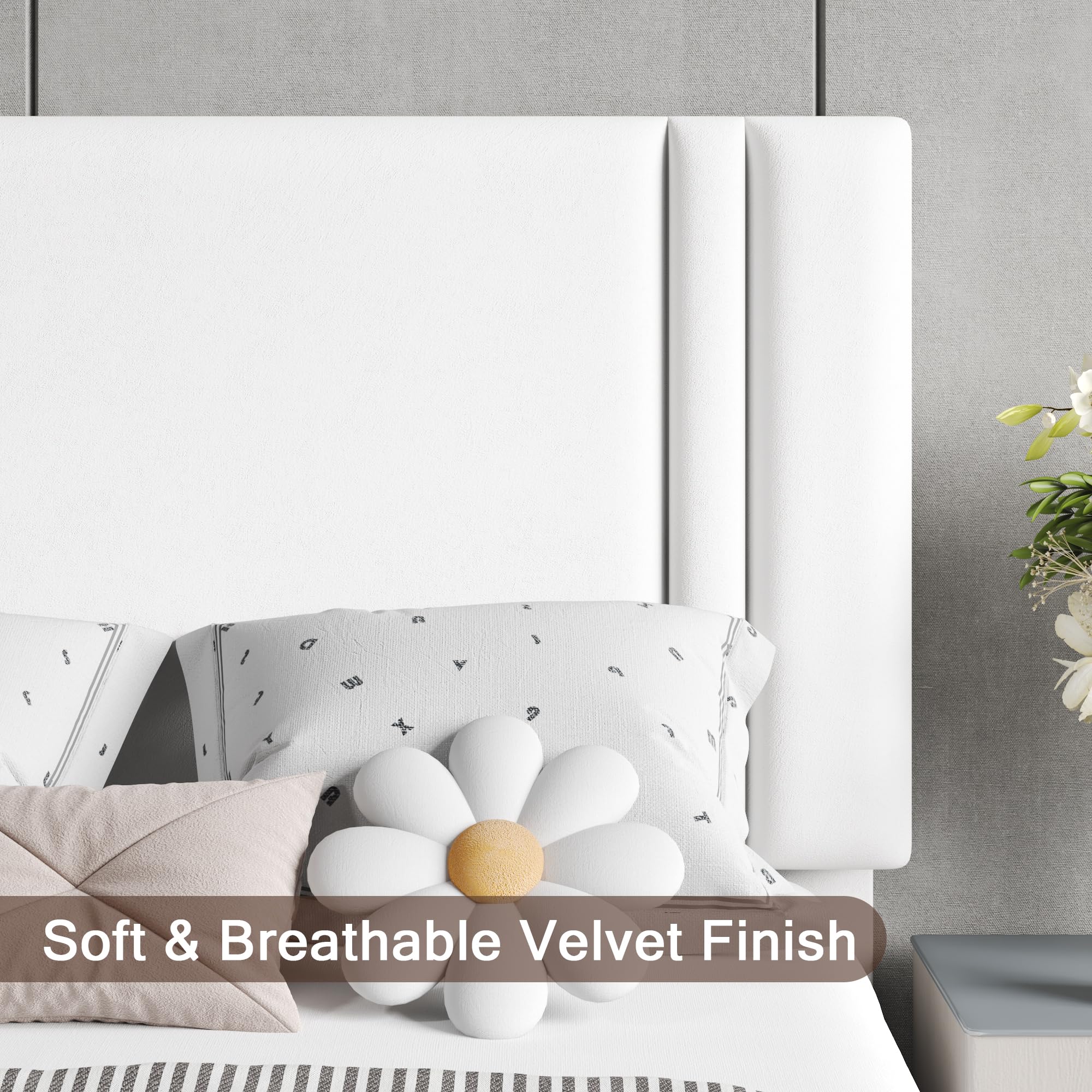 Upholstered Twin Size Bed Frame with Linen Fabric Headboard