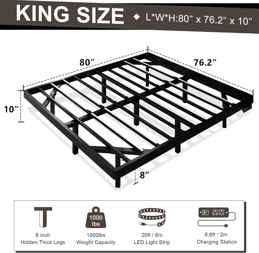 Feonase Floating Bed Frame with Charging Station and Led Lights