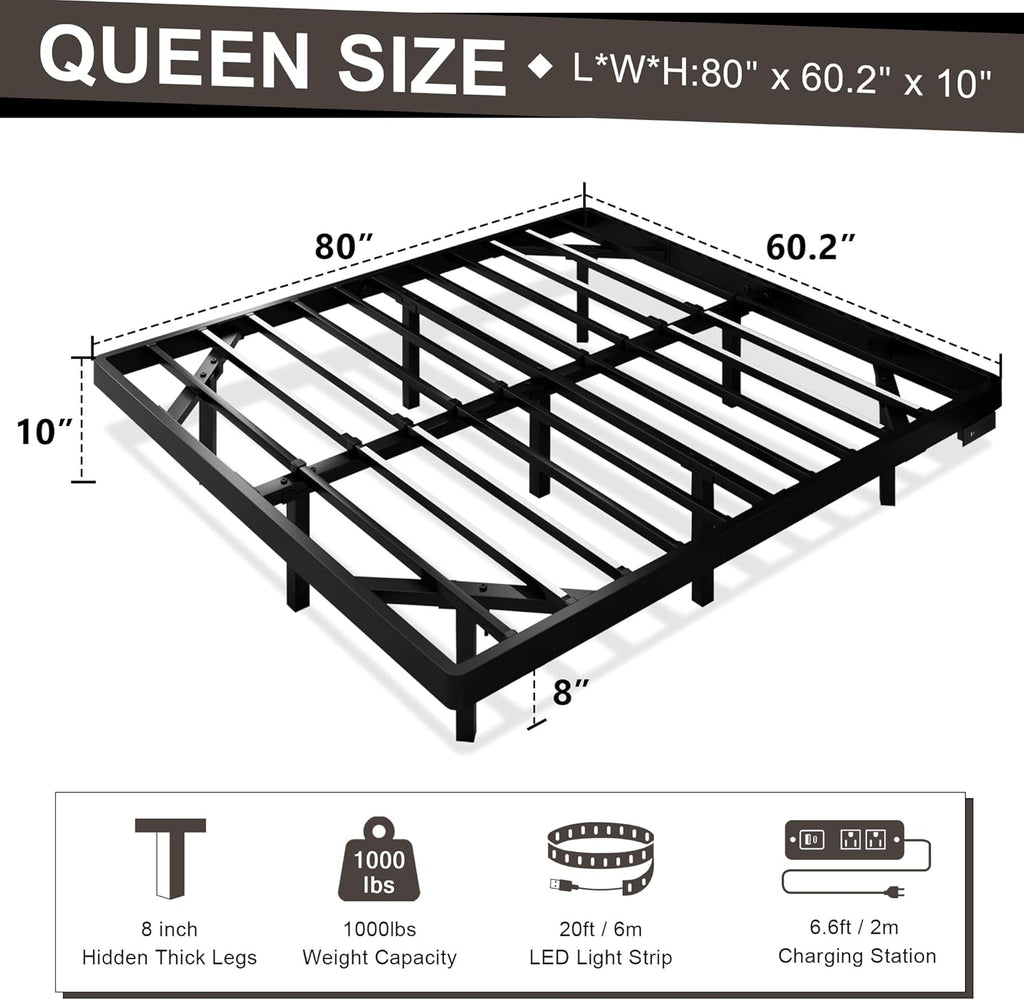 Feonase Floating Bed Frame with Charging Station and Led Lights