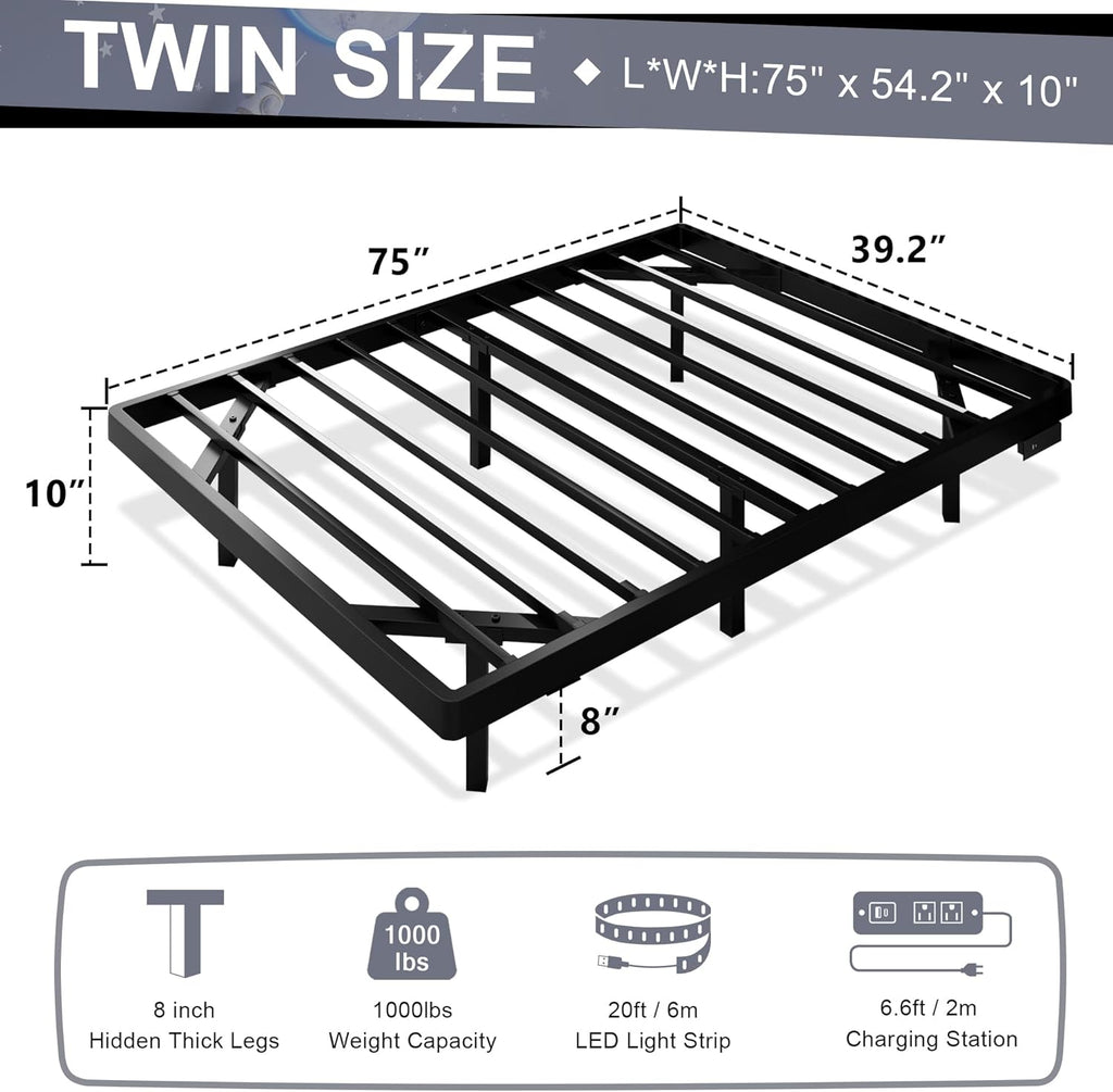 Feonase Floating Bed Frame with Charging Station and Led Lights